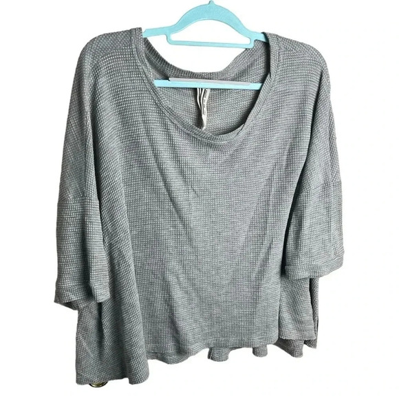 Free People Gray Storyteller Waffle Knit Open Back Boxy Boho Casual Bohemian - Picture 3 of 6